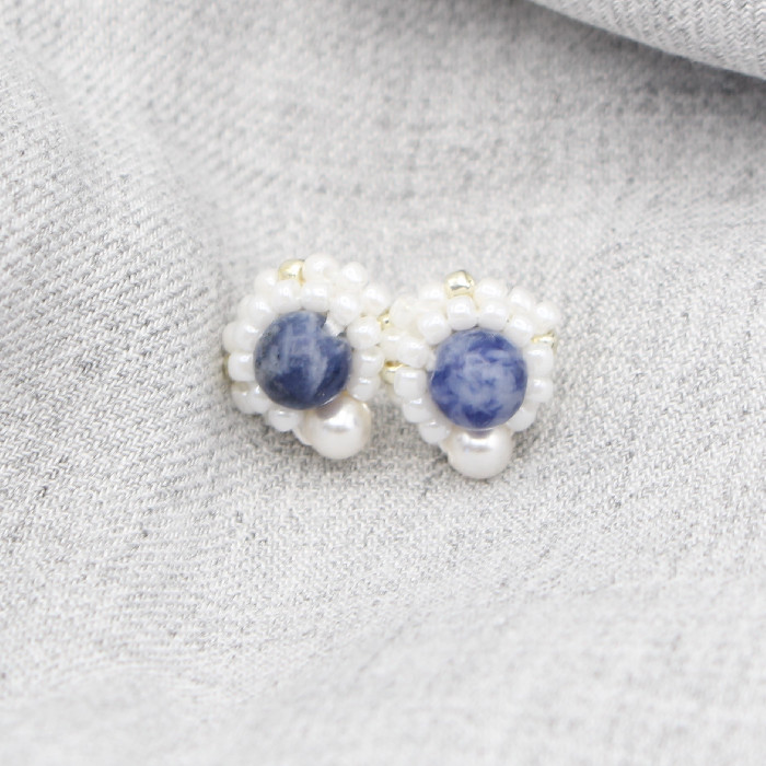 Boucles D'oreilles Pendantes En Sodalite (perle 6mm) Et Argent 925 - Fermoir Dormeuse